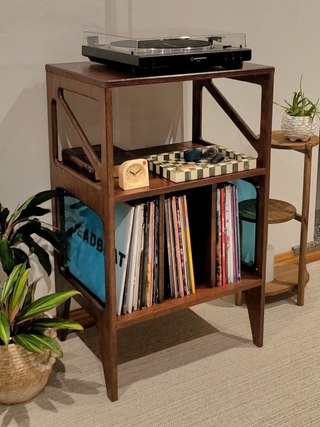 Ocean Blue Acrylic Record Player Side Table - Model 3